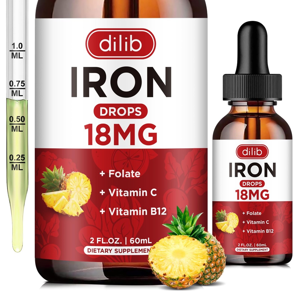 Kadınlar ve Erkekler için Sıvı Demir Ölçeği Foate ile Anemi için Demir Tamamları, Kırmızı Kan Hücre Desteği için B12, 2 Fl Oz Oz Oz