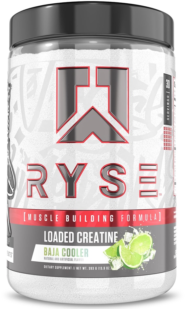 RYSE, Erkekler ve Kadınlar için Kretine - Baja Cool - 3 Electrolytes Forms, Betaine Anhidrus ve Peak ATP - Güçlü, Power & Endurance Destek - 30 Hizmet