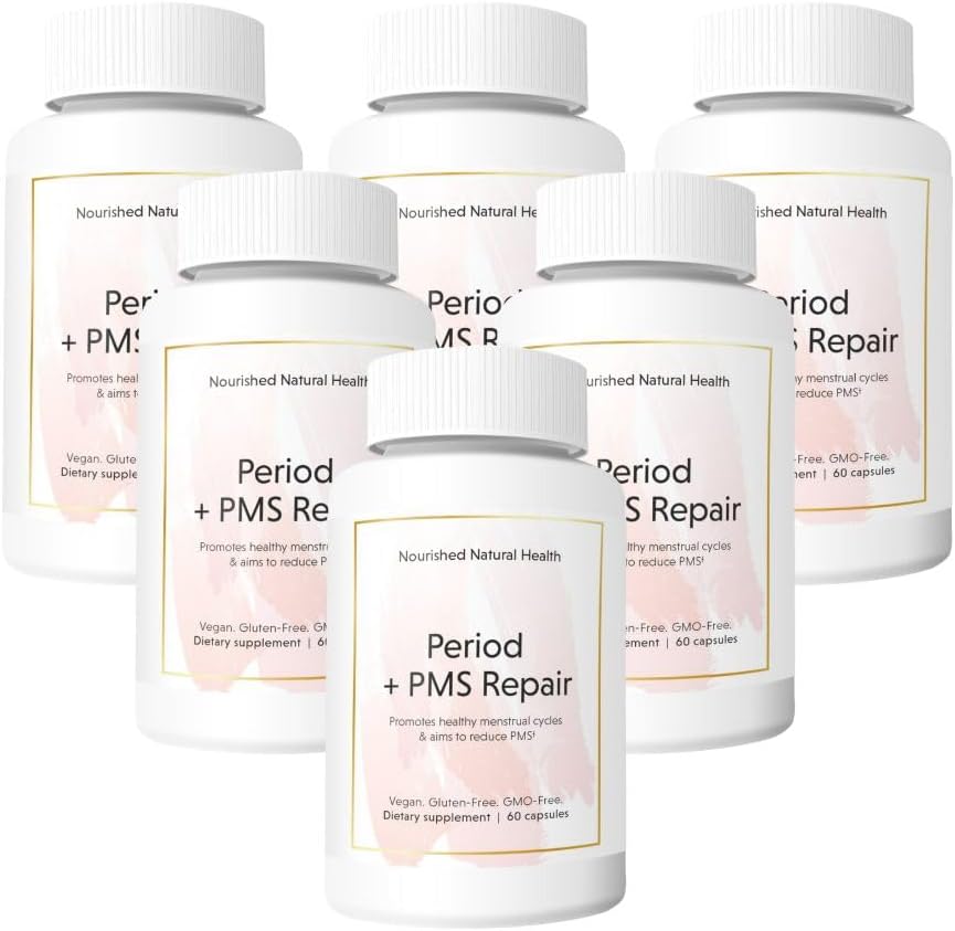 Nourished period + PMS Tamir - Erkekler Kadınlar için Doğru Lisans Desteği - Aylık Lisanslar için Vegan Formula, Cramping, Mood, Headaches - 360 Capsules