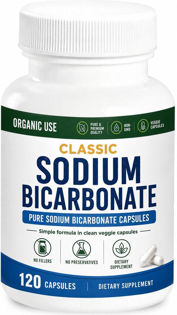 Classic Sodium Bicarbonate 650mg Natural Organic Use Sodium Bicarbonate Powder Pills Sodium Bicarbonate Tablets (caps) Stomach Acid Alkalinity 120caps
