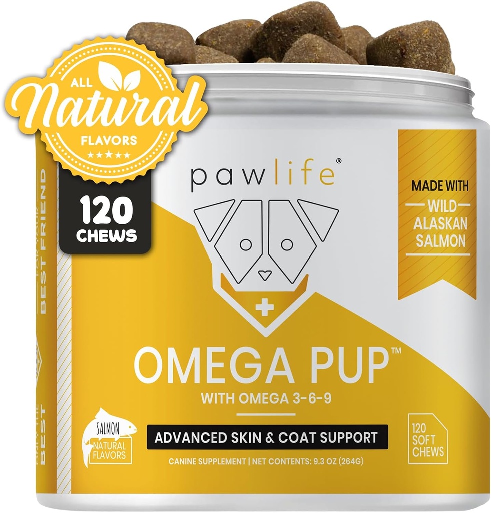 Dog Fish Oil Supplements - 120 Omega 3 Fish Oil Dog Vitamins, Veterinarian Formulated Itching Relief for Dogs, Natural Omega 3 Fish Oil for Dogs, Dog Skin and Coat Supplement Supplement (Salmon Flavor)