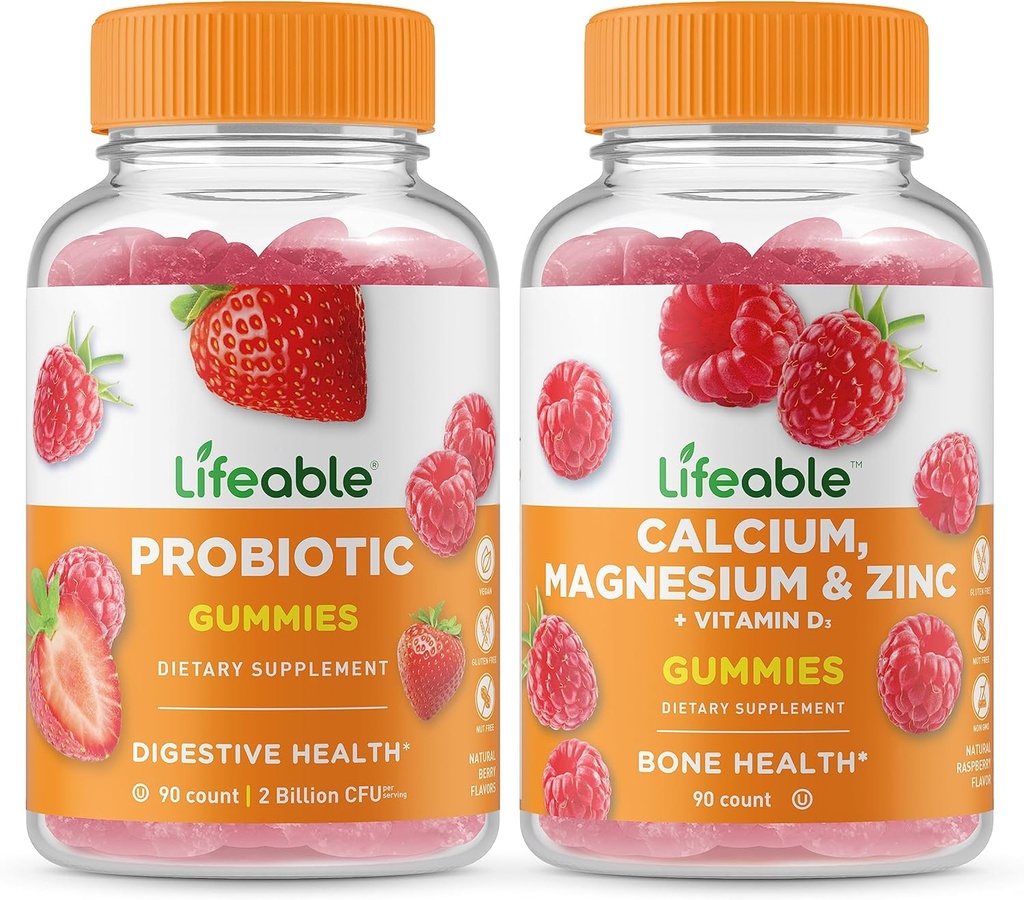 Lifeable Probiyotik 2 Milyar CFU + Kalsiyum, Magnezyum, çinko & Vitamin D, Gummies Sche - Great Tasting, Vitamin Supplement, Gluten Free, GMO Free, Chewable Gummy