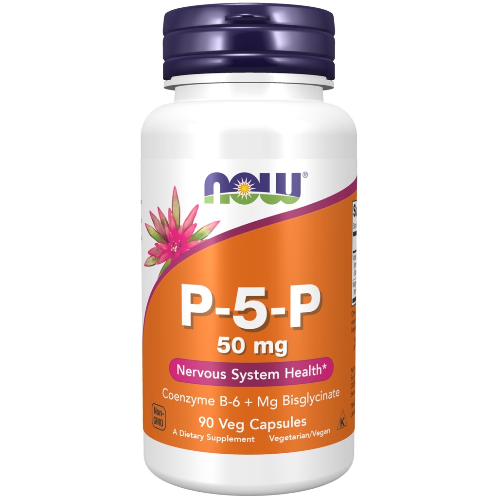 NOW Συμπληρώματα διατροφής, P-5-P 50 mg με συνένζυμο B-6 + Mg Διγλυκινικό, 90 κάψουλες Veg