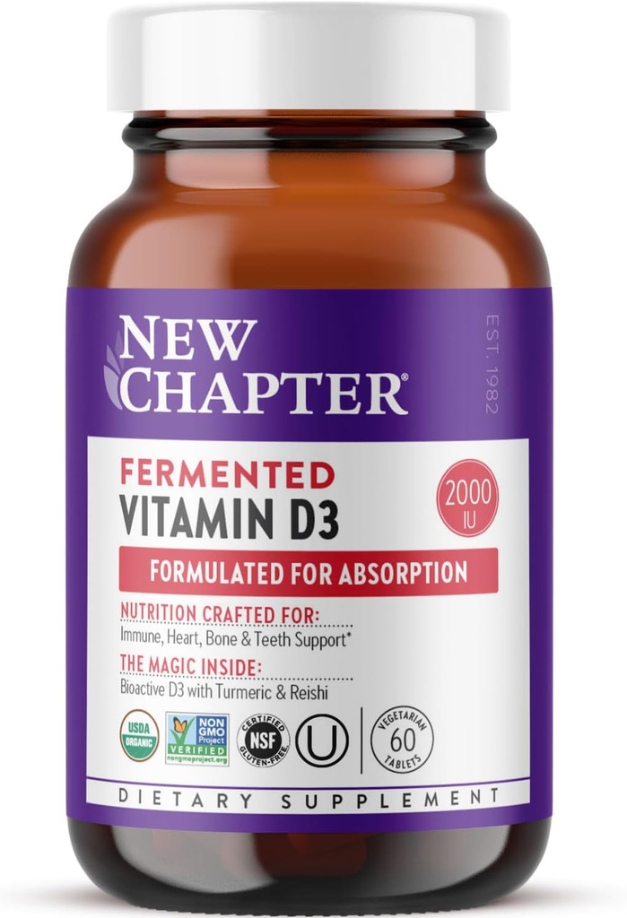 Yeni Bölüm Fermented Vitamin D3 2,000 IU, Organik, Immune, Heart & Bone Support + All-Food Turmeric, Adaptojenik Reishi Mushroom, 100% Vegetarian, Gluten Free, 60 Countarian, Gluten Free, 60 Countarian, Gluten