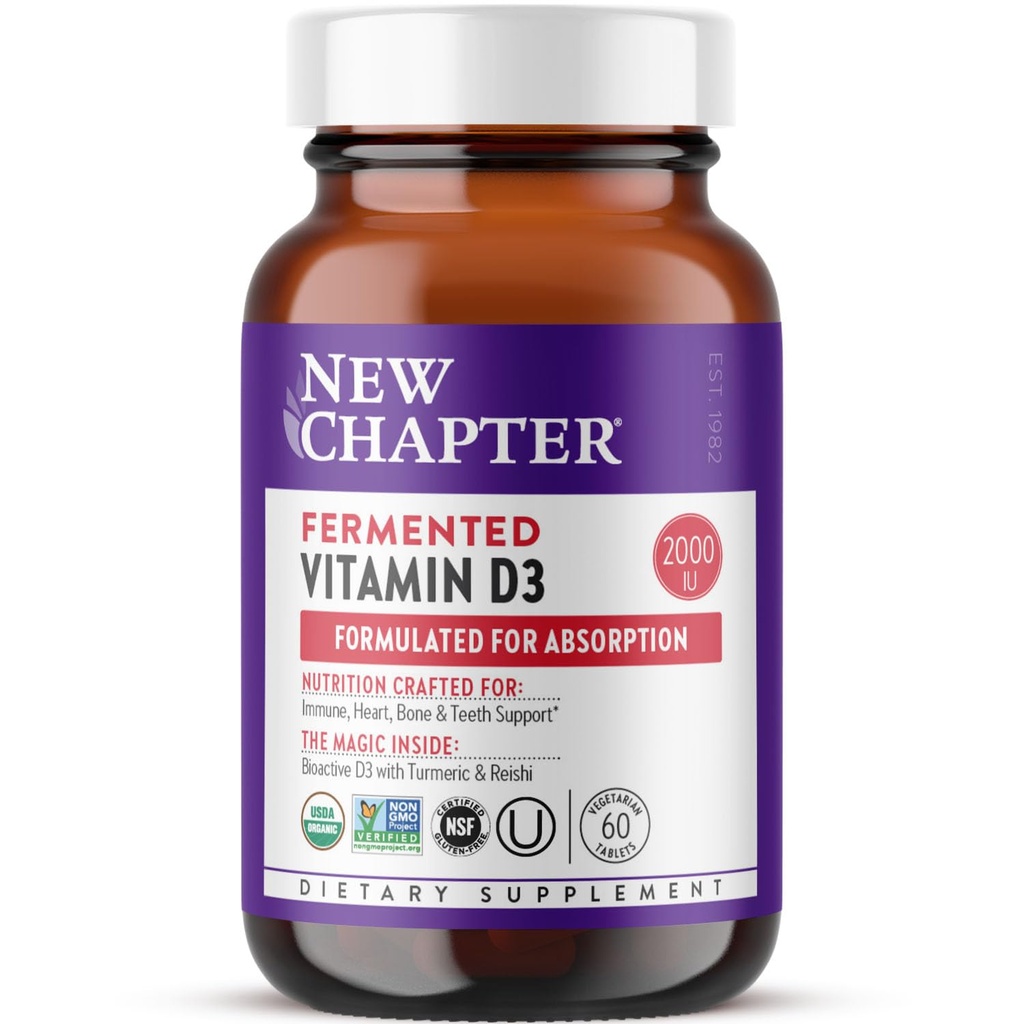 Yeni Bölüm Fermented Vitamin D3 2,000 IU, Organik, Immune, Heart & Bone Support + All-Food Turmeric, Adaptojenik Reishi Mushroom, 100% Vegetarian, Gluten Free, 60 Countarian, Gluten Free, 60 Countarian, Gluten