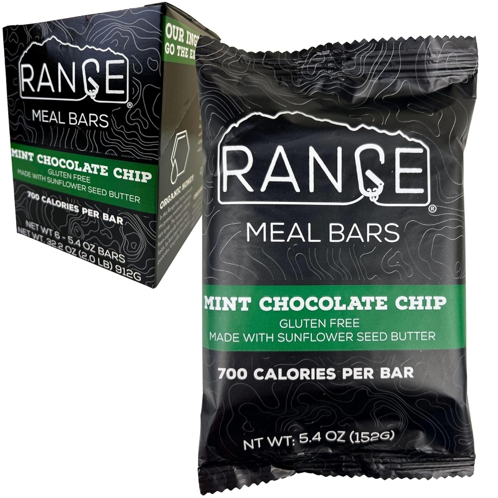 Range Meal Bar - High Calorie Meal Change Bars - Gluten Free Bars - Backpacking Meals - 6 Pack (Mint Chocolate Chip)