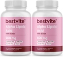 Alfa Lipoic Acid 600 mg (per Capsule) ile Biotin'yi geliştirmek için Biotin (240 Vegetarian Capsules) (2 x 120) No Fillers - No Stearates - No Flow Agents