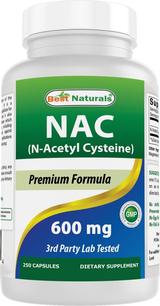 En İyi Doğallar NAC - N Acetyl Cysteine 600 mg 250 Capsules - n Acetyl cysteine - Güçlü antioksidan antioksidan antioksidan