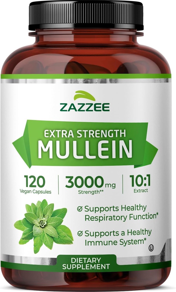Zazzee Extra Strength Mullein 10:1 Ekstraksiyon, 3000 mg Güçlü, 120 Vegan Capsules, 4 Ay Supply, Standardized 10X Extract, 100% Pure Leaf Toz, All- Natural and Non-GMO, Made in the USA