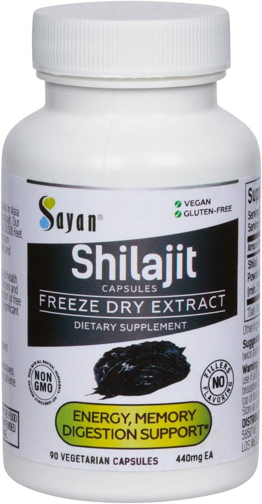 Sayan Shilajit 90 Capsules/440mg ea.– Organic Supplement with High Fulvic Acid Content to Support Your Immune System, Bolster Energy, and Naturally Cleanse – Non-GMO, No Fillers