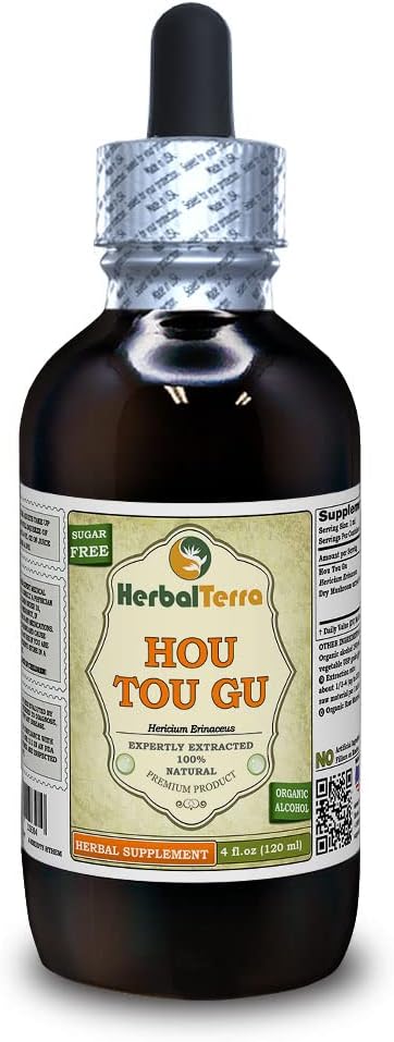 HOU TOU Gu (Hericium Erinaceus) Tincture, kuru Mushroom Sıvı Ekstraksiyon (Brand Name: HerbalTerra, Proudly Made in USA) 4 fl.oz (120 ml)