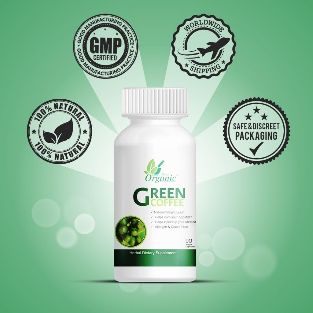 Green Coffee Bean Extract 480mg with Magnesium Stearate, Venetable Cellulose (Capsules) 180 Capsules Pack of 2 (90 Pills x2)
