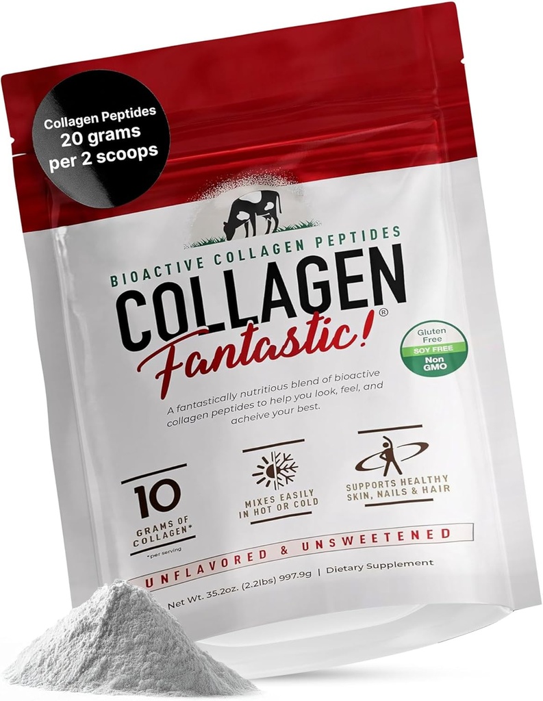Collagen Hydro Toz Unflavored 2.2lb - Ortaklar, Bones & Skin için Bovine proteini - Tip I & III Hydrolyzed Collagen – Gluten-Free, Non-GMO & Soy-Free – 90 servis