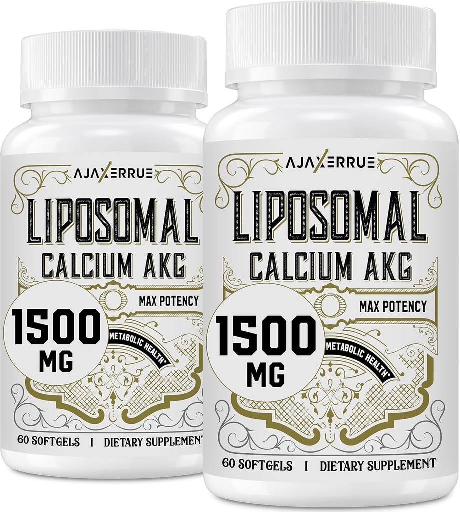 Liposomal Calcium AKG Supplement 1500 MG (Alpha-Ketoglutaric Acid), Υψηλή Απορρόφηση, Πιο Αποτελεσματική από AAKG, Ca AKG για μακροζωία, Ηλικία Άμυνας, Κυτταρική Ενέργεια, Μεταβολική Λειτουργία, 120 Softgels