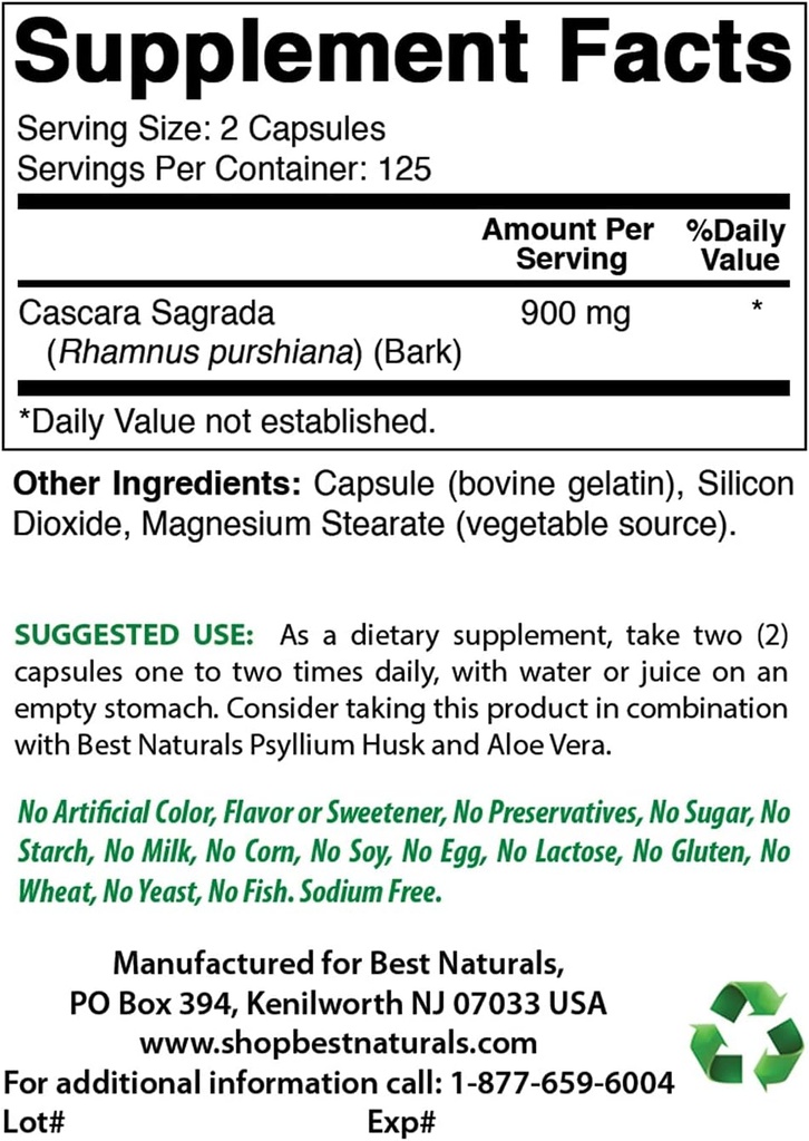 Best Naturals Cascara Sagrada 450 mg & μελατονίνη 12 mg