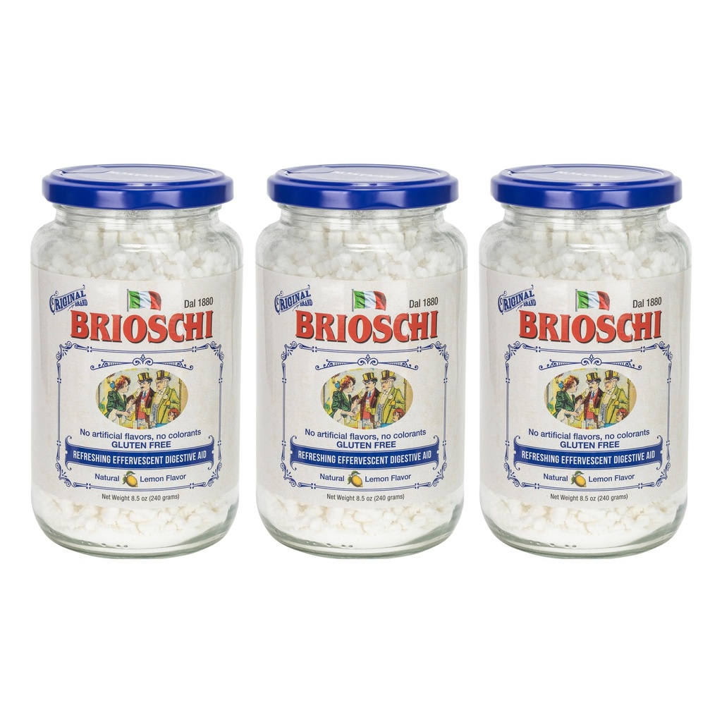 Brioschi [Pack 3 İtalyan Limon Flavored Reneing Effervescent | Digestive Aid, Heartburn, Upset Stomach, Acid Indigestion | Gluten Free, No Colorants, No Artific Glassary Flavors | 8.5 oz Glassary Flavors | 8.5 oz Glass