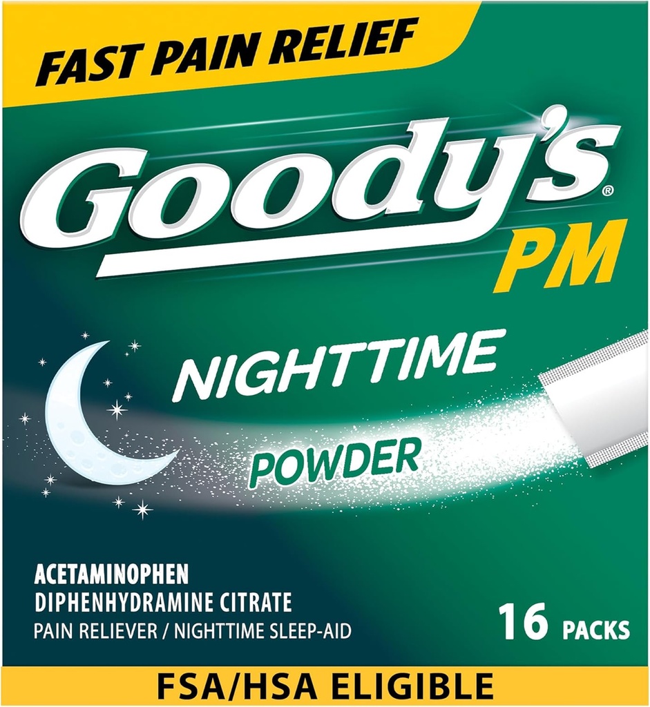 Goody's Nighttime Toz, Pain Reliever & Sleep Aid with Acetaminophen & Diphenhydramine Citrate, Caffeine Free, Count 16