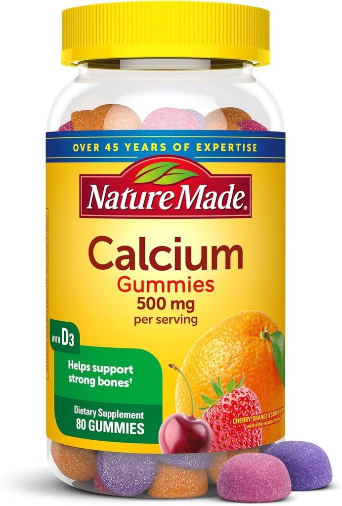 Nature Madeuba Gummies 500 mg Per Vitamin D3, Dietary Supplement for Bone Support, 80 Gummies, 40 Day Supply