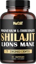 Shilajit Καθαρό Οργανικό Ιμαλαΐων με Μαγνήσιο, Λιοντάρια Μάνε και Άνδρες Σύμπλεγμα Υγείας ως Ashwagandha, Maca Root & More - Υποστήριξη Ανοσία, Εγκεφαλική Υγεία & Θετική Mood - 60 Κάψουλες