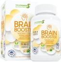 Brain Booster Natural Nootropics Supplement - Ενίσχυση Εστίασης, Μνήμη, Καθαρότητα, Ενέργεια και Μείωση της λησμονικότητας κατά της γήρανσης για γυναίκες άνδρες, Guarana, Ginseng, Rhodiola Extract Vegan 90 κάψουλες