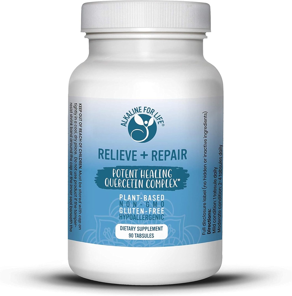 Relieve + Repair Quercetin 1000mg, Pomegranate Juice Powder, OPC Antioxidants Supplement - Pure Quercetin Dihydrate -Preferred Form for Bioavailability (90 Tabs)