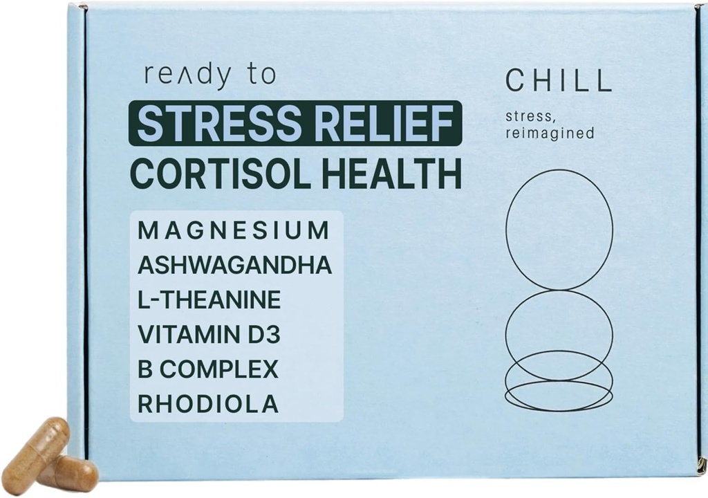CHILL Stress Relief Supplement – Cortisol Health for Women & Men - Dengeli Mood, Relaxation & Sleep – Magnezyum, Ashwagandha, L-Theanine, B Kompleksi - 60 Capsules 11/30/25 Açıklama