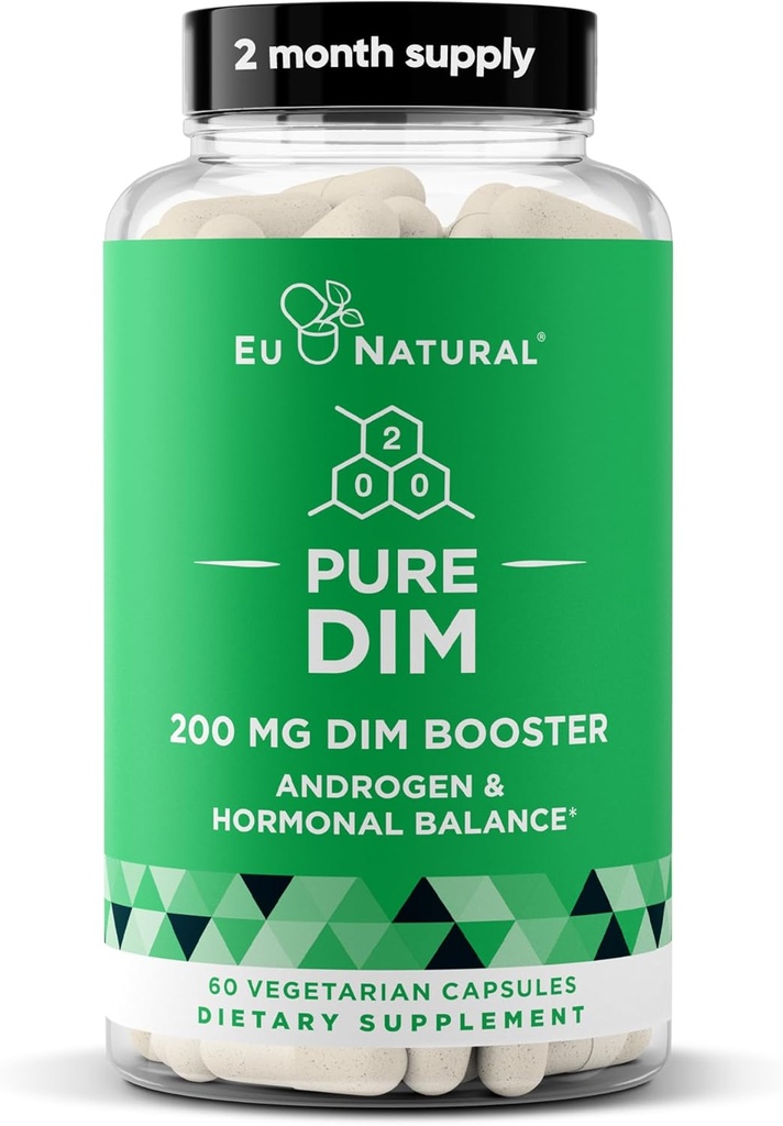 DIM Supplement Pure 200 Mg for Women or Men – Estrogen Hormonlar Enerji için Tamam, Fatigue, Stres, Menopause, Hot Flashes – Geliştirilmiş Bioavailability BioPerine – 60 Vegan Soft Capsules