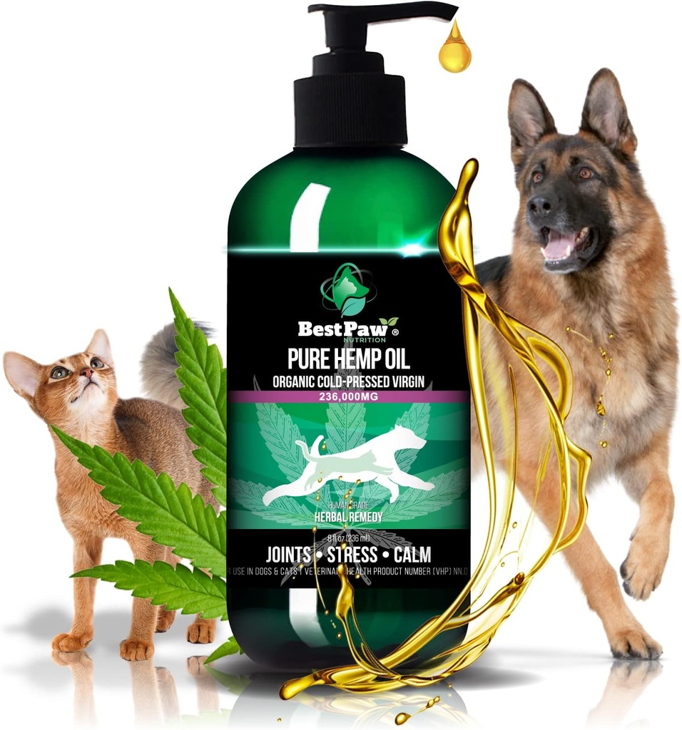 [236.000 mg] Köpekler ve Kediler için Organik Hemp Petrol - Ortak Ağrı Yardım Arthritis Supplement - Ayrılık Yardımı için Doğal Destek - Kanada Bitkileri - 8oz