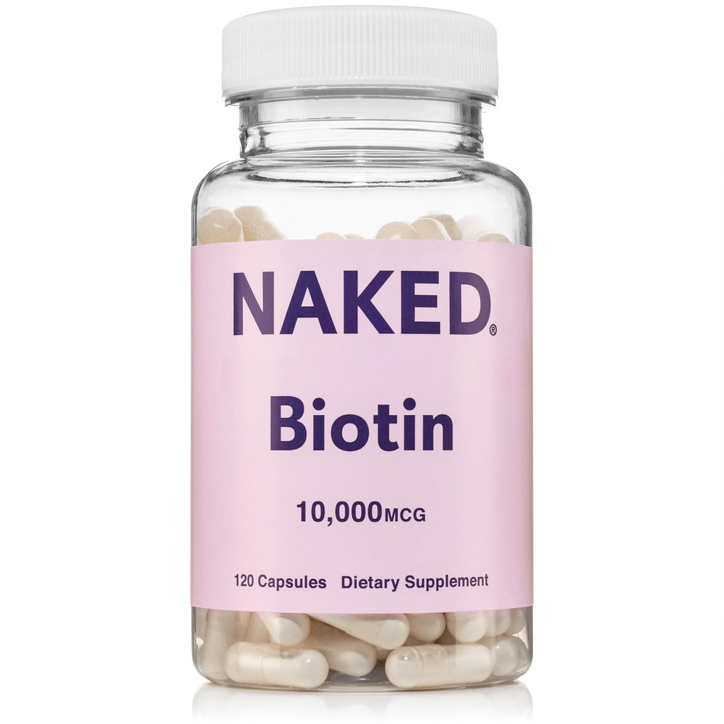 NAKED Biotin 10.000 Telefon - Max Strength Vitamin B7 Sağlıklı Saç, Skin & Nails Desteği - Non-GMO, Gluten-Free, Vegan - Destekler Keratin Production - 120 Capsules