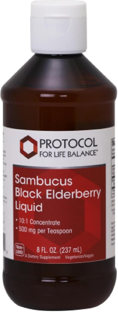 ΠΡΩΤΟΚΟΛΛΟ ΓΙΑ ΖΩΗ ΥΠΟΛΟΙΠΟ Sambucus Black Elderberry Liquid - 500 mg Black Elderberry - for Wellness Support - with Natural Occurring Compounds - Non-GMO, Kosher & Vegan - 8 fl oz