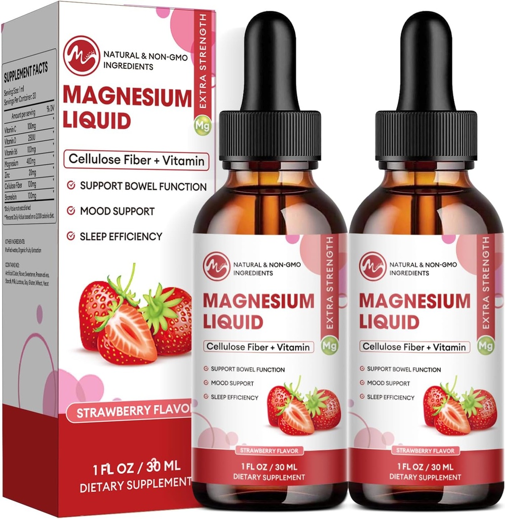M inç Glycinate Liquid, High Abvitamin Magnezyum Sıvı Hücre Fiber, Bromelain, Vitamin B6, C, D, çinko, Çocuklar ve Yetişkinler için Magnezyum Tamam, Strawberry Flavor, 2 Pack