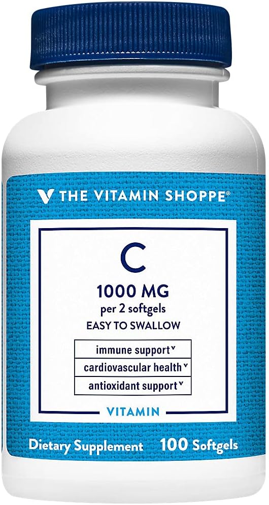 Η βιταμίνη Shoppe βιταμίνη C 1.000MG, εύκολο να καταπιούν, αντιοξειδωτικό που υποστηρίζει ανοσοποιητική και καρδιοαγγειακή υγεία (100 Softgels)