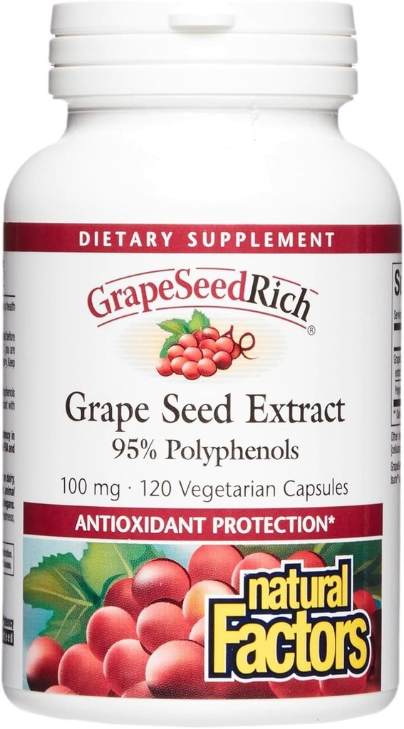 Doğal Faktörler, GrapeSeedRich Grape Tohumksiyonu, Sağlıklı Inflammatory Cevap için Antioksi Desteği, 120 Capsules