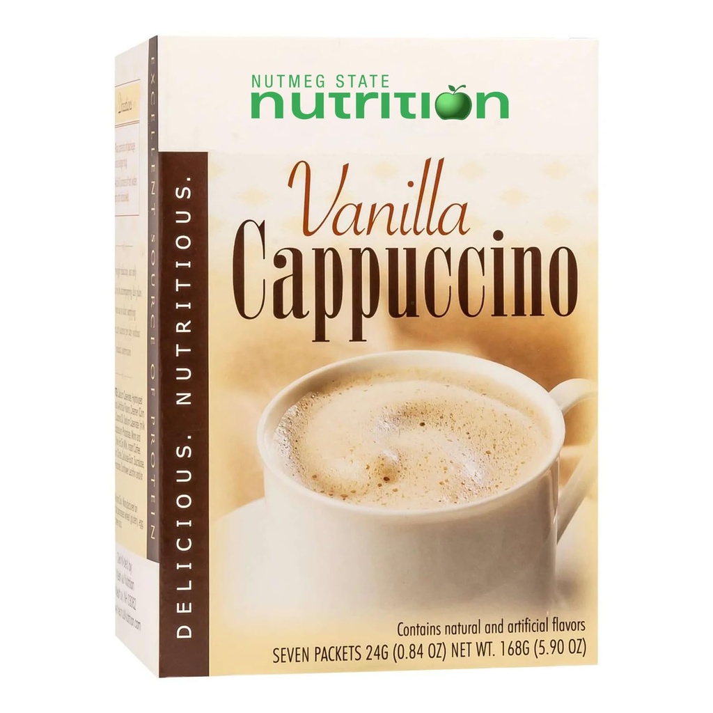Nutmeg State Beslenme Sağlıklı Bakım - Yüksek Protein Diyeti - Kilo Kaybı Cappuccino - 15g Protein - Low Calorie - Low Carb - Low Sugar - 7 Services Per Box (Vanilla Cappuccino)