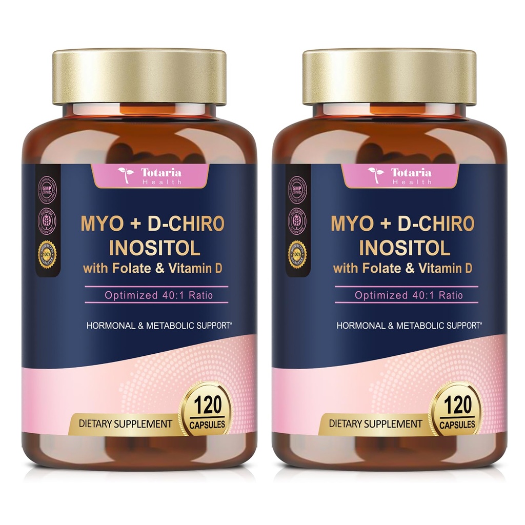 Totaria Inositol Supplement for Women with Vitamin D3, Folate, 40:1 Oran Myo-Inositol & D-Chiro Inositol Kompleks, (Vitamin B8) Inositol Capsules, 2 Pack of 2