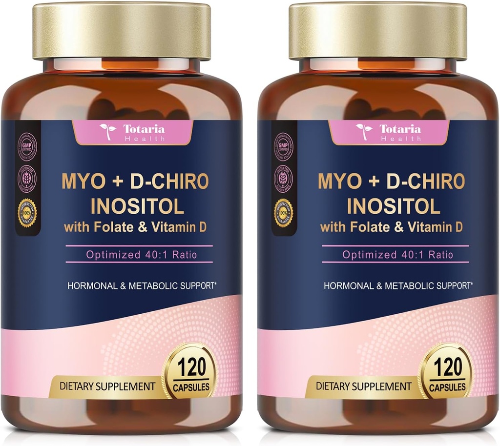 Totaria Inositol Supplement for Women with Vitamin D3, Folate, 40:1 Oran Myo-Inositol & D-Chiro Inositol Kompleks, (Vitamin B8) Inositol Capsules, 2 Pack of 2