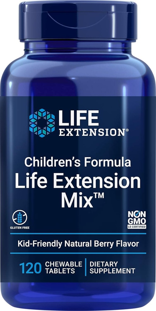 Life Extension Children's Formula MixTM, multivitamin for Kids, 18 Essential Vitamins and Minerals, Berry Sukrose, Gluten-Free, Non-GMO, 120 çiğnilebilir Tabletler,