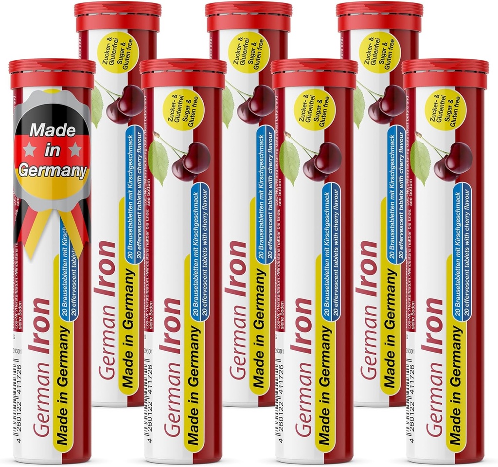 T&D Alman Demir 14 mg - 140 Vegan İçeren Tabletler - Cherry Flavor - Almanya'da Made in Germany