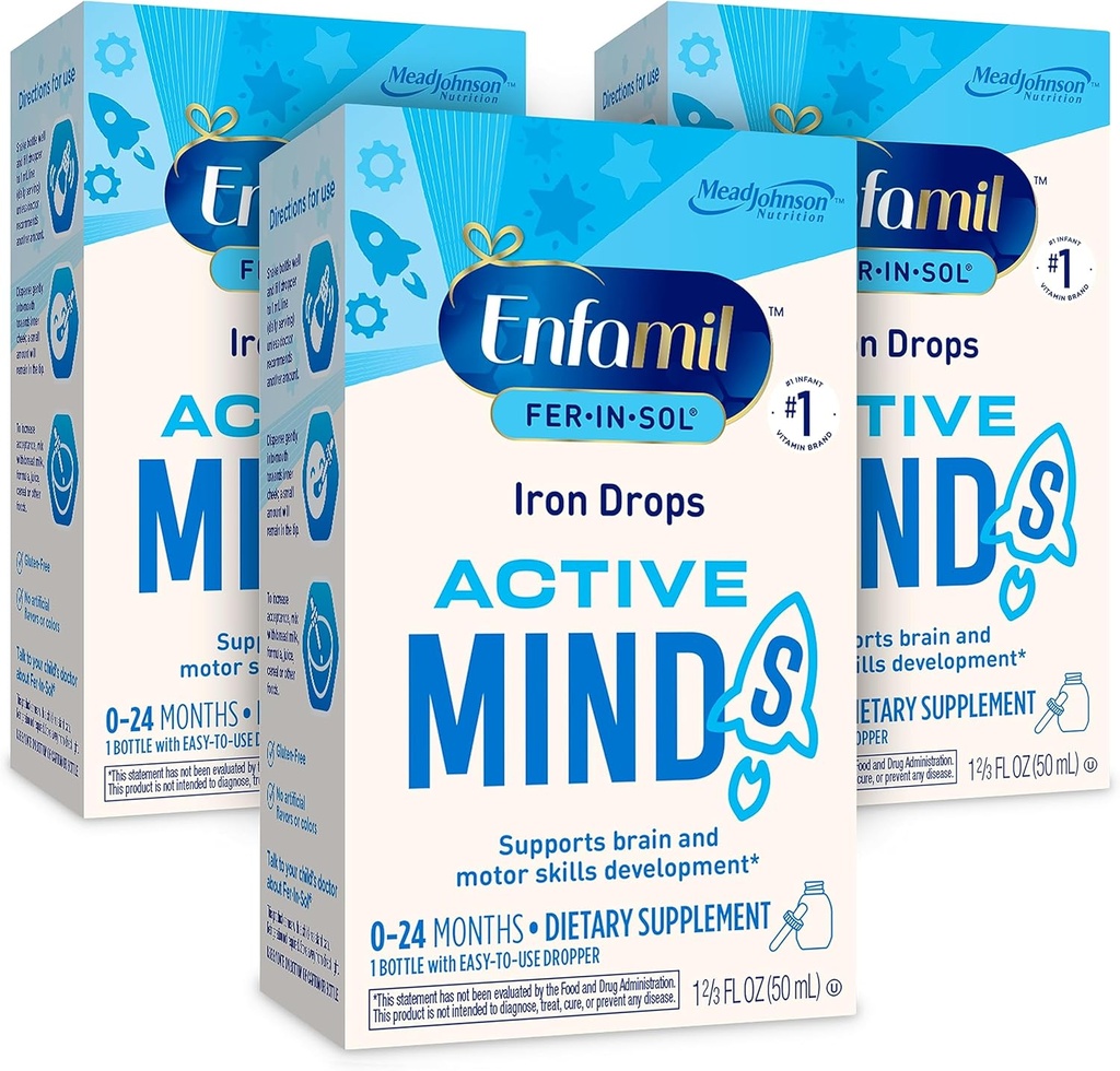 Enfamil Fer-In-Sol Iron Supplement Drops for Infants & Toddler, Supports Brain Development, 50 mL Dropper Şişe, 3 Paket