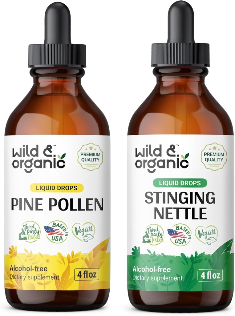 Wild & Organic Pine Pollen Tincture 4 fl oz & Sting Nettle Root Tincture 4 fl oz