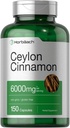 Horbäach Ceylon Cinnamon Capsules | 6000 mg | 150 Kont | Non-GMO & Gluten Free Supplement Supplement Supplement