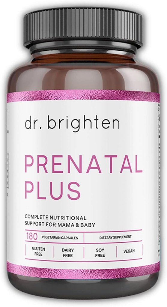 Dr. Brighten Prenatal Plus - Women’s Formulation, Active B Vitamins, Minerals, Antioxidants for Pregnant or Nursing Mothers, Non-GMO Vegan, No Gluten, No Soy - 180 Capsules