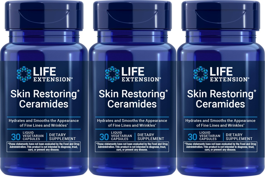 Life Extension Skin Restoring Ceramids, 30 Liquid Vegetarian Capsules (Pack of 3)