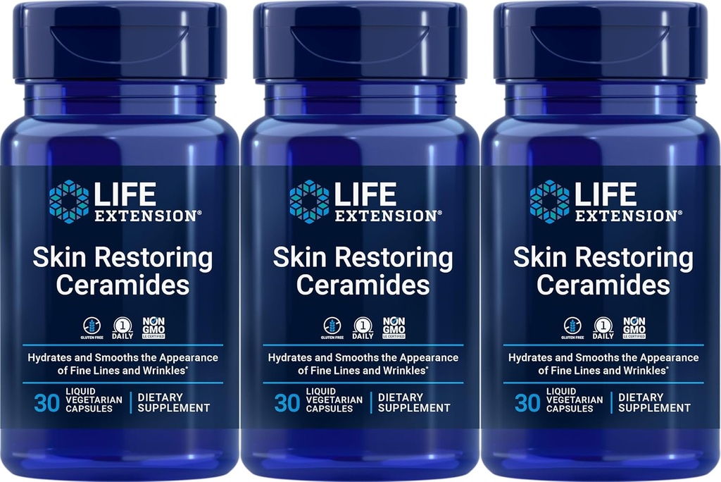 Life Extension Skin Restoring Ceramids, 30 Liquid Vegetarian Capsules (Pack of 3)