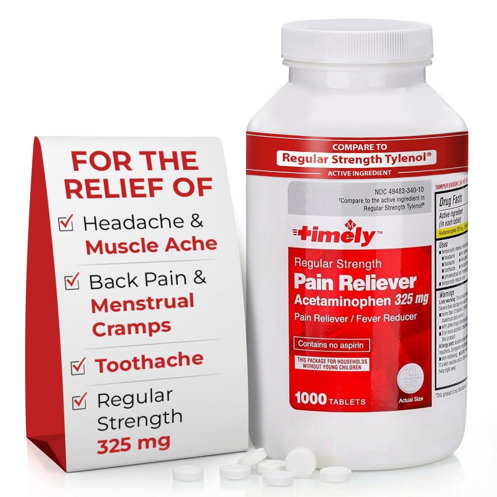 Εργαστήρια Time-Cap, INC. Timely Acetaminophen 325 MG Tablets 1000 Count - Τακτική Ανακούφιση Πόνος - Εμμηνορρυϊκές Καταρράκτες, Μειωμένος Πυρετός, Μικρός Πόνος της Αρθρίτιδας