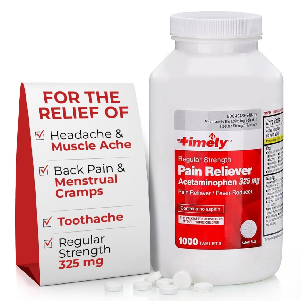 TIME-CAP LABS, INC. Zamanlı Acetaminophen 325 MG Tabletleri 1000 Kont - Düzenli Güç Ağrısı Yardımı - Menstrual Cramps, Ateş Tespiti, Arthritis'in Küçük Ağrısı