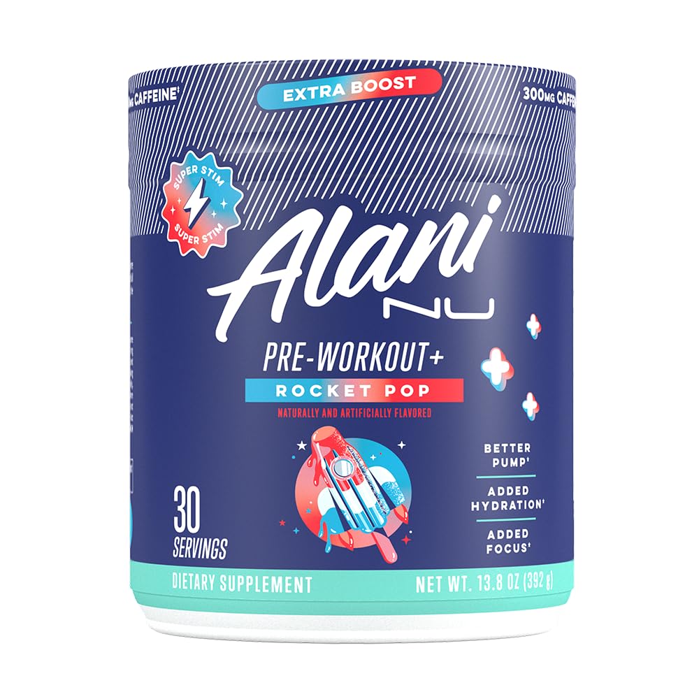 Alani Nu Pre Workout+ Powder Rocket POP, Extra Boost, Sugar Free, 300mg Caffeine, L-Theanine, Beta-Alanine, Citrulline, 30 Servings