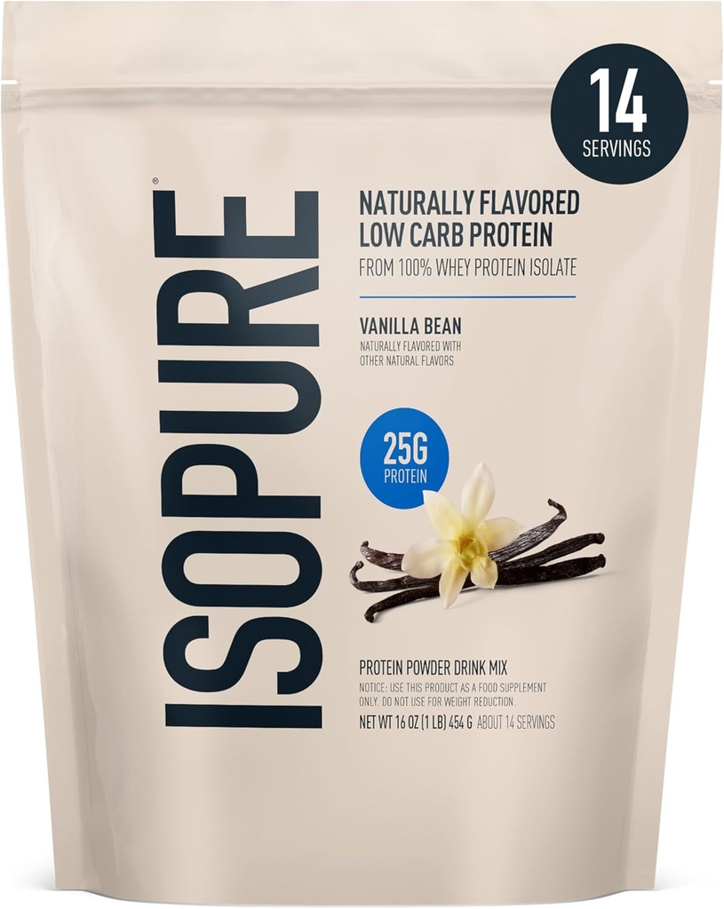 Isopure Low Carb 100% Pure Whey Isolate protein Toz, Lactose Free, Gluten Free, With Vitamins, Vanilla Bean, 25g Protein Yüzde 1 Lb, 14 Hizmet (Pazarlama Mayıs Vary)