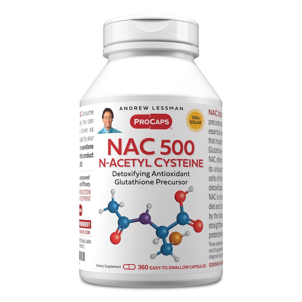 ANDREW LESSMAN NAC-500 N-Acetyl Cysteine 360 Capsules - Free Radikals ile Mücadele Yardım, Beyin, Kalp, Lungs, Liver, Kidneys. Anti-oksit. Katkı yok