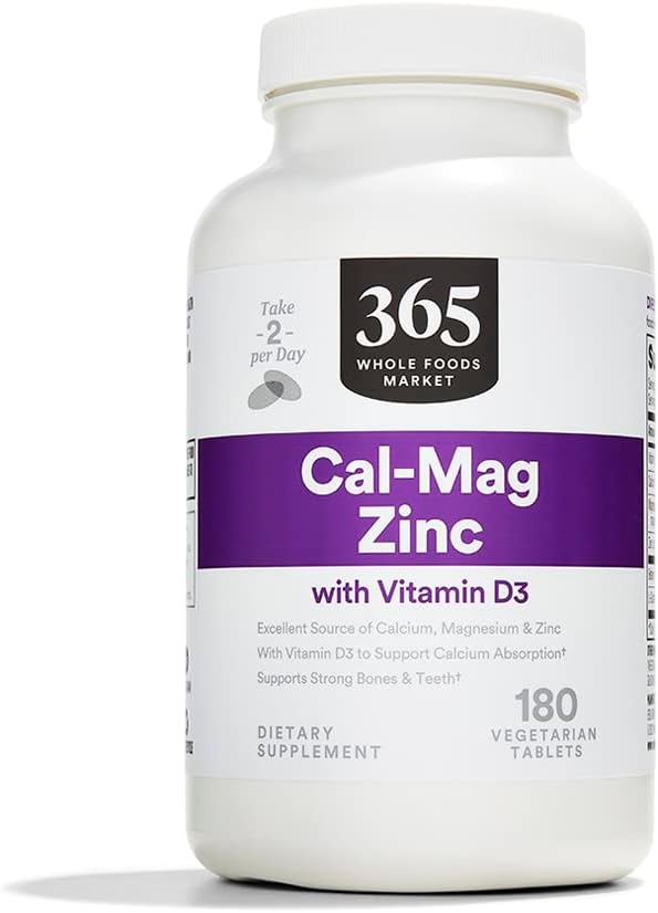 365 από το Whole Foods Market, Cal-Mag-Zinc με βιταμίνη D3, χορτοφάγος, 180 κόμης